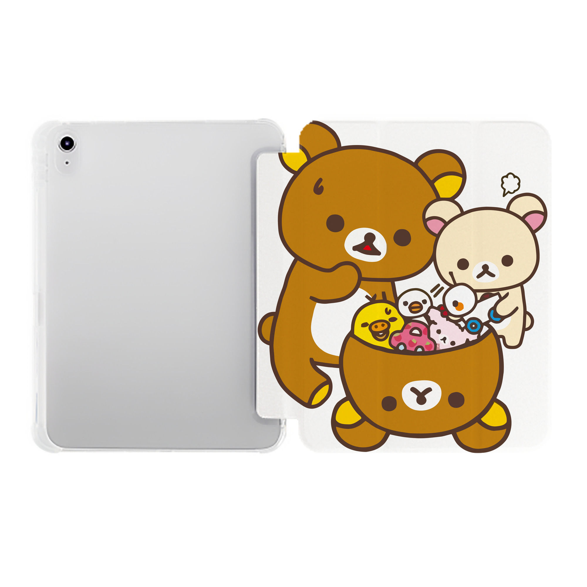 （画像用） リラックマ リラックマ キイロイトリ Rilakkuma Korilakkuma Kiiroitori IPad ケース ペン収納付き 三つ折りスタンド PUレザー×シリコン 対応機種9.5/10.5/10.9インチ